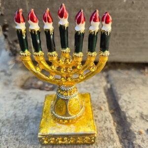 Gold and Red Decorative Menorah Accent